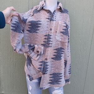 True Grit Women's Button Down Shirt, Large, Aztec Southwestern Sherpa Shacket